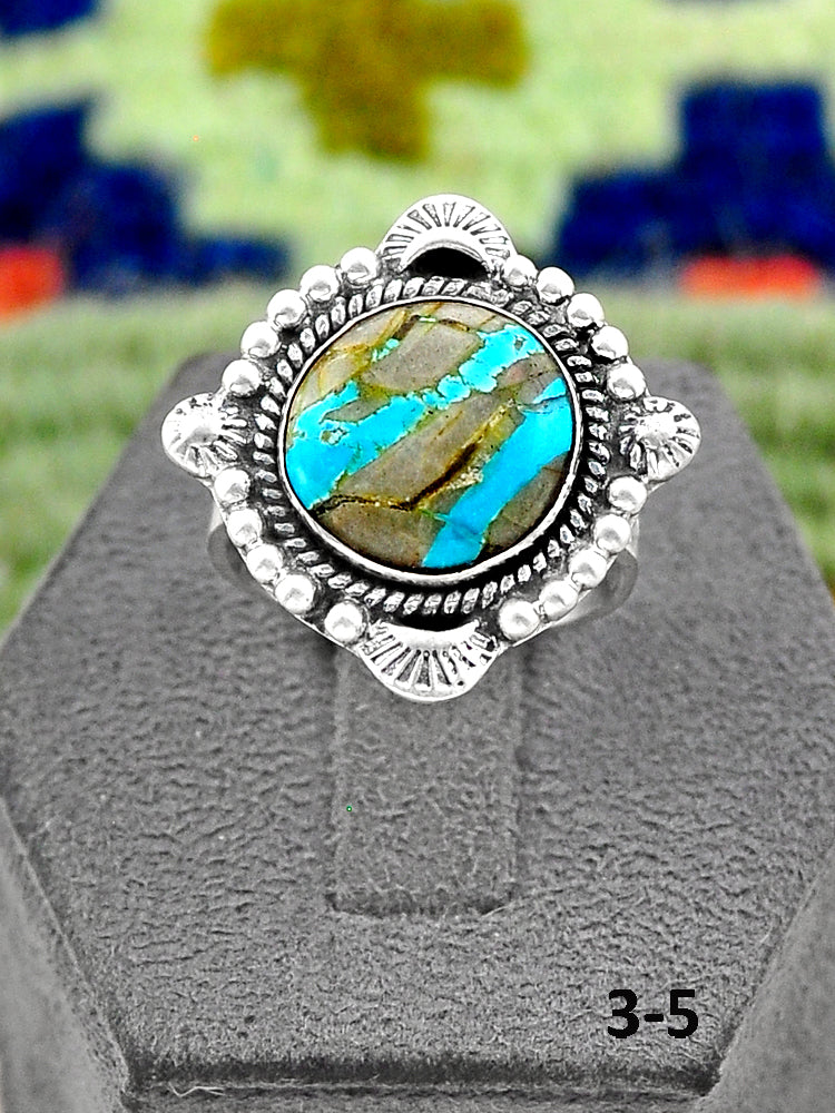 Southwest Handmade Ribbon Royston Turquoise & Sterling Silver Adjustable Ring