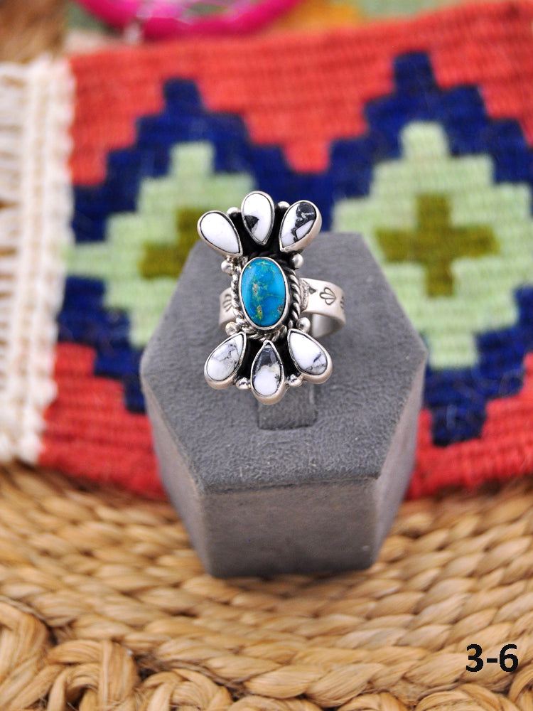 Southwest Made Multi Stone & Sterling Silver Adjustable Ring
