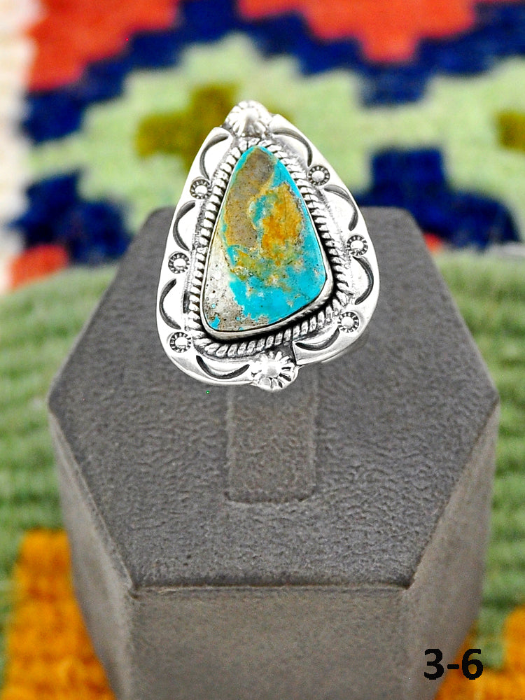 Southwest Handmade Ribbon Royston Turquoise & Sterling Silver Adjustable Ring