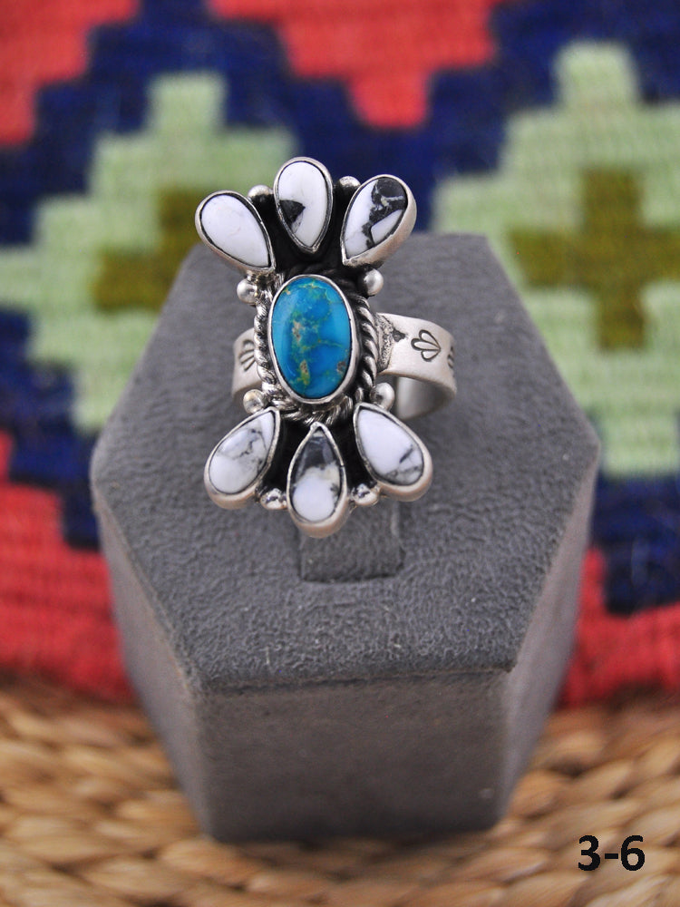 Southwest Made Multi Stone & Sterling Silver Adjustable Ring