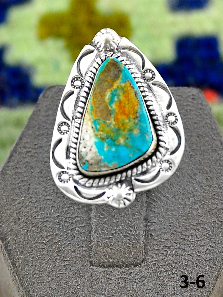 Southwest Handmade Ribbon Royston Turquoise & Sterling Silver Adjustable Ring