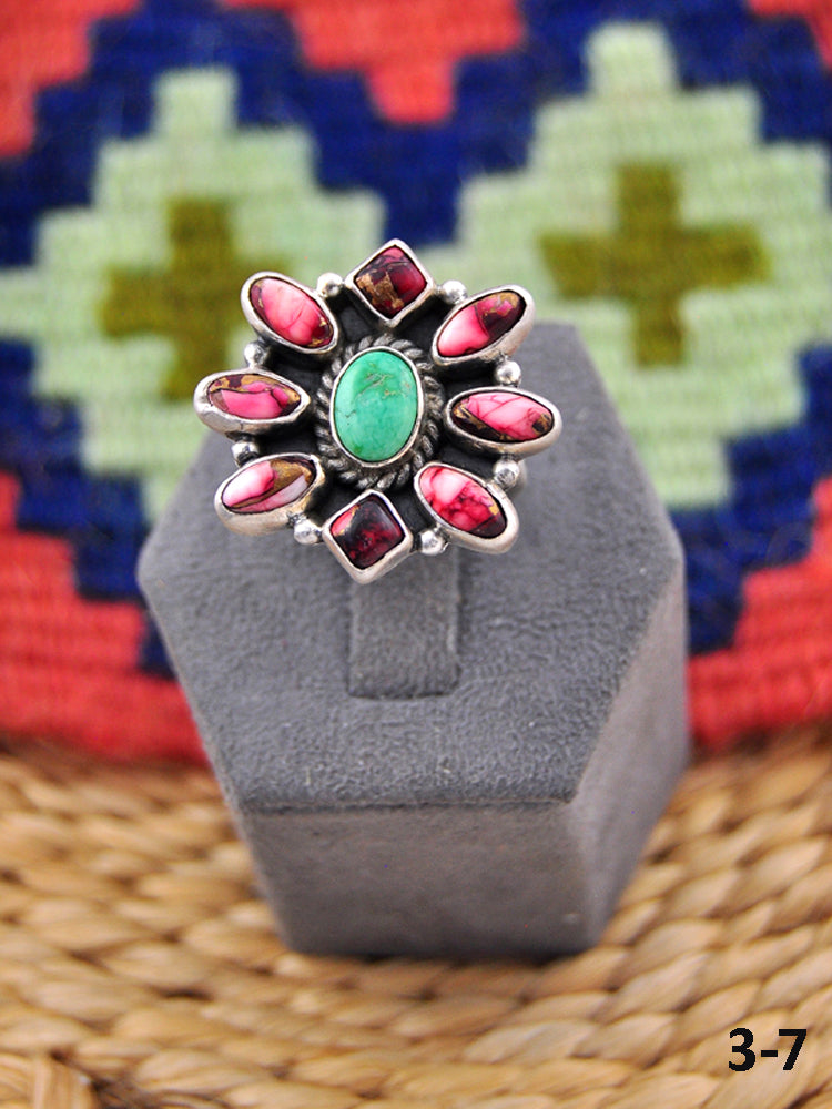 Southwest Made Multi Stone & Sterling Silver Adjustable Ring