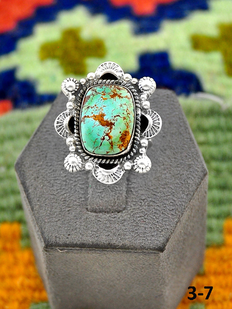 Southwest Handmade Ribbon Royston Turquoise & Sterling Silver Adjustable Ring