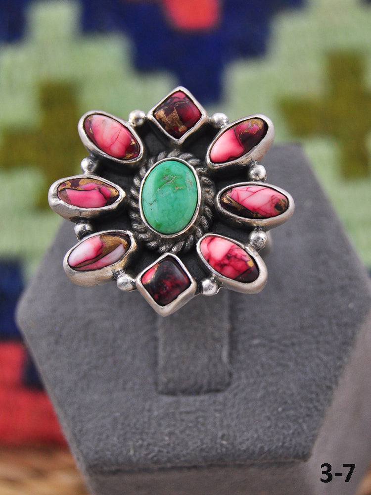 Southwest Made Multi Stone & Sterling Silver Adjustable Ring
