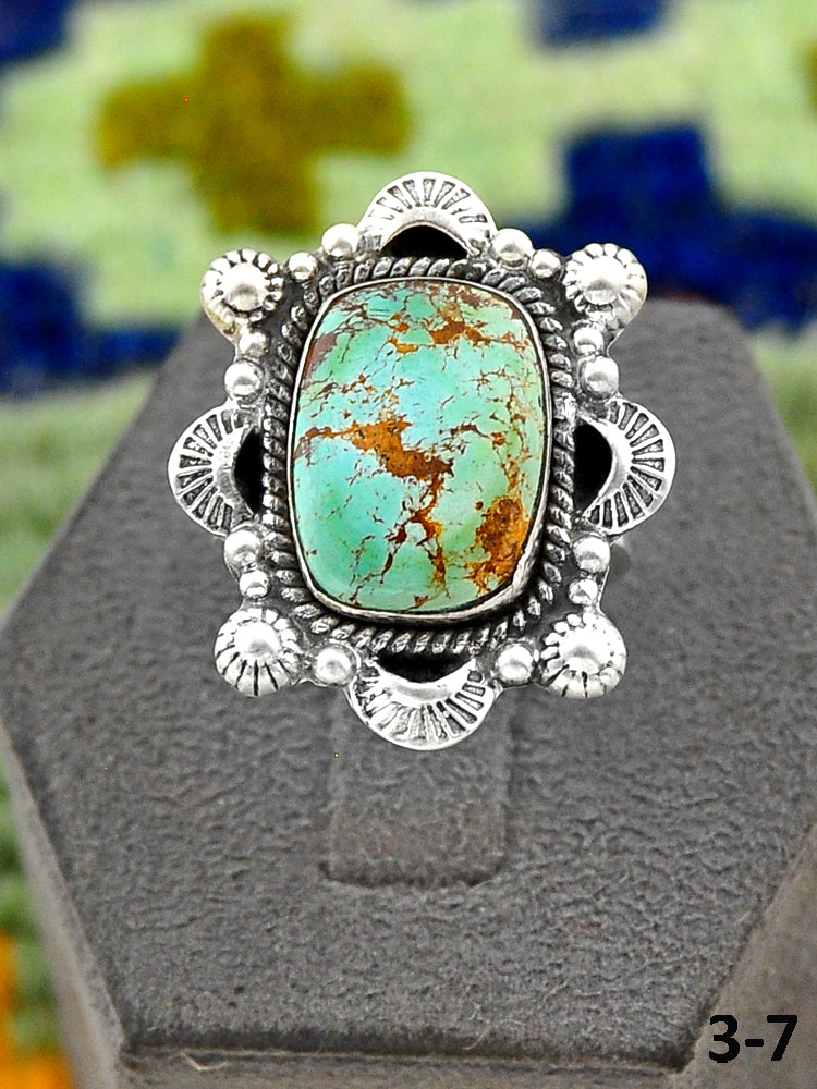 Southwest Handmade Ribbon Royston Turquoise & Sterling Silver Adjustable Ring