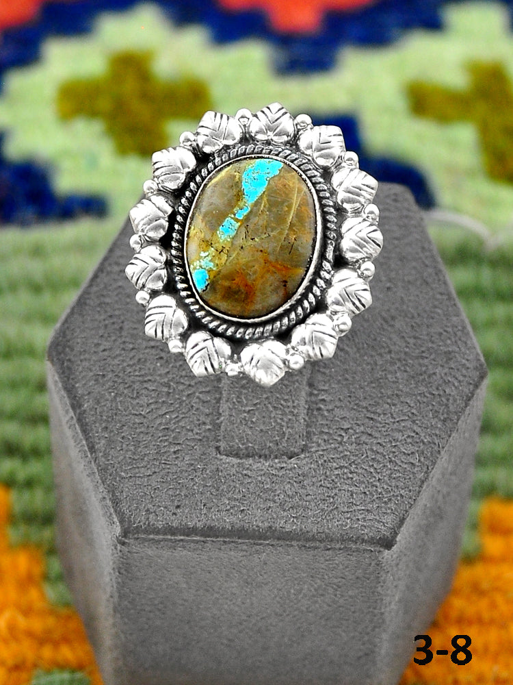 Southwest Handmade Ribbon Royston Turquoise & Sterling Silver Adjustable Ring
