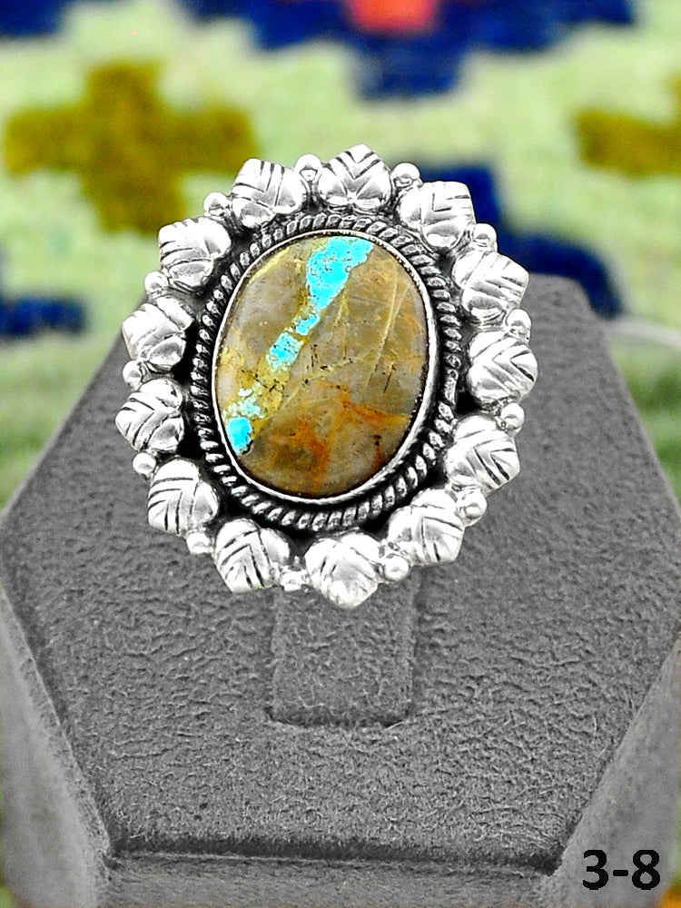Southwest Handmade Ribbon Royston Turquoise & Sterling Silver Adjustable Ring