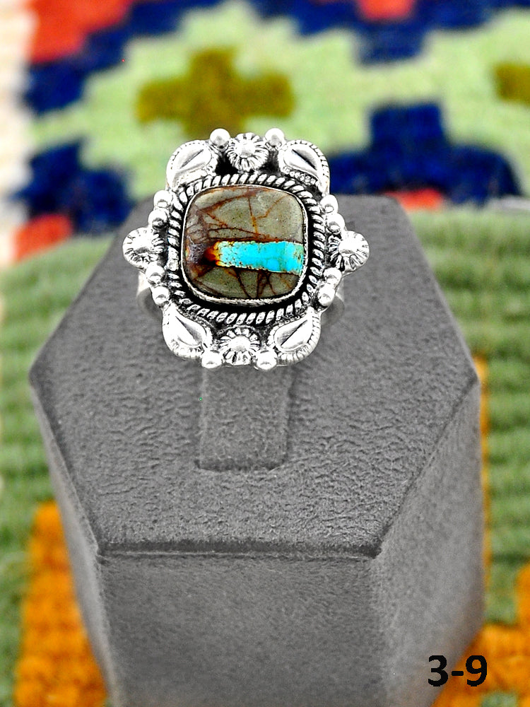 Southwest Handmade Ribbon Royston Turquoise & Sterling Silver Adjustable Ring