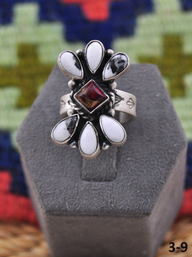 Southwest Made Multi Stone & Sterling Silver Adjustable Ring