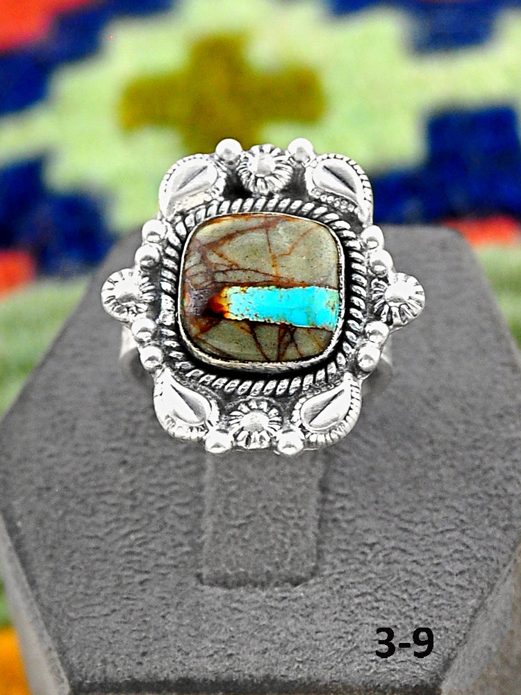 Southwest Handmade Ribbon Royston Turquoise & Sterling Silver Adjustable Ring