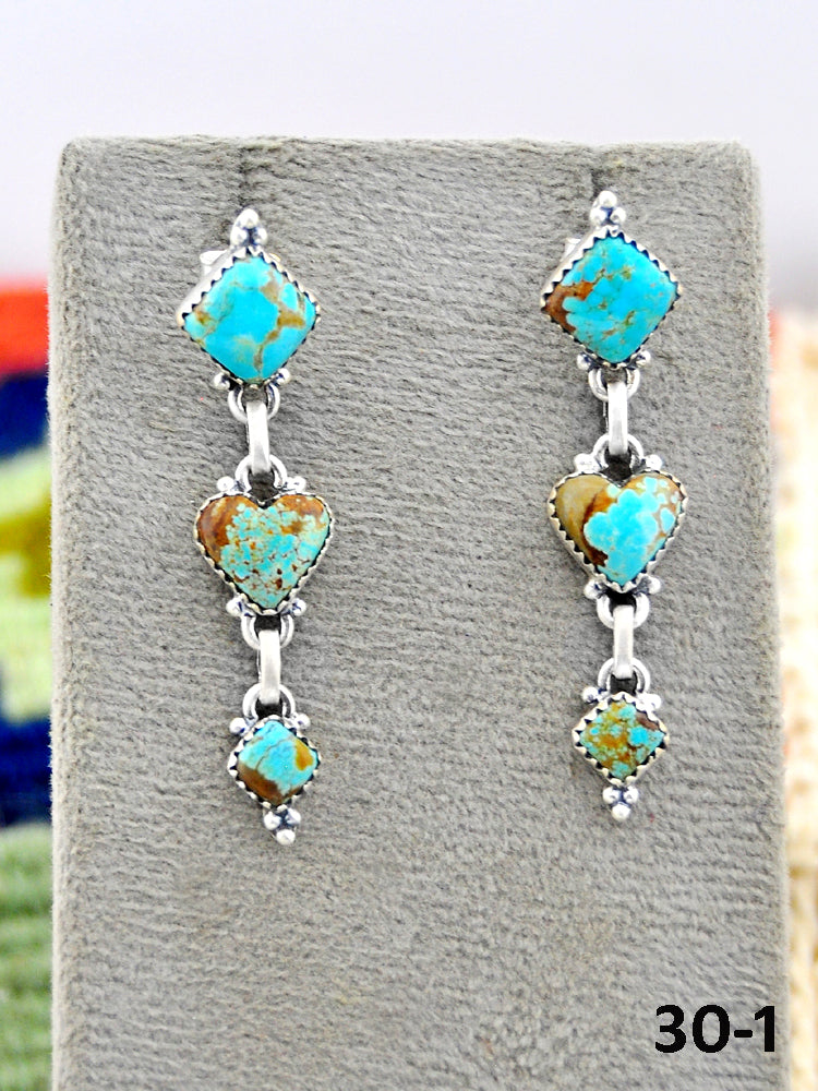 Southwest Made #8 Turquoise & Sterling Silver Post Dangle Earrings