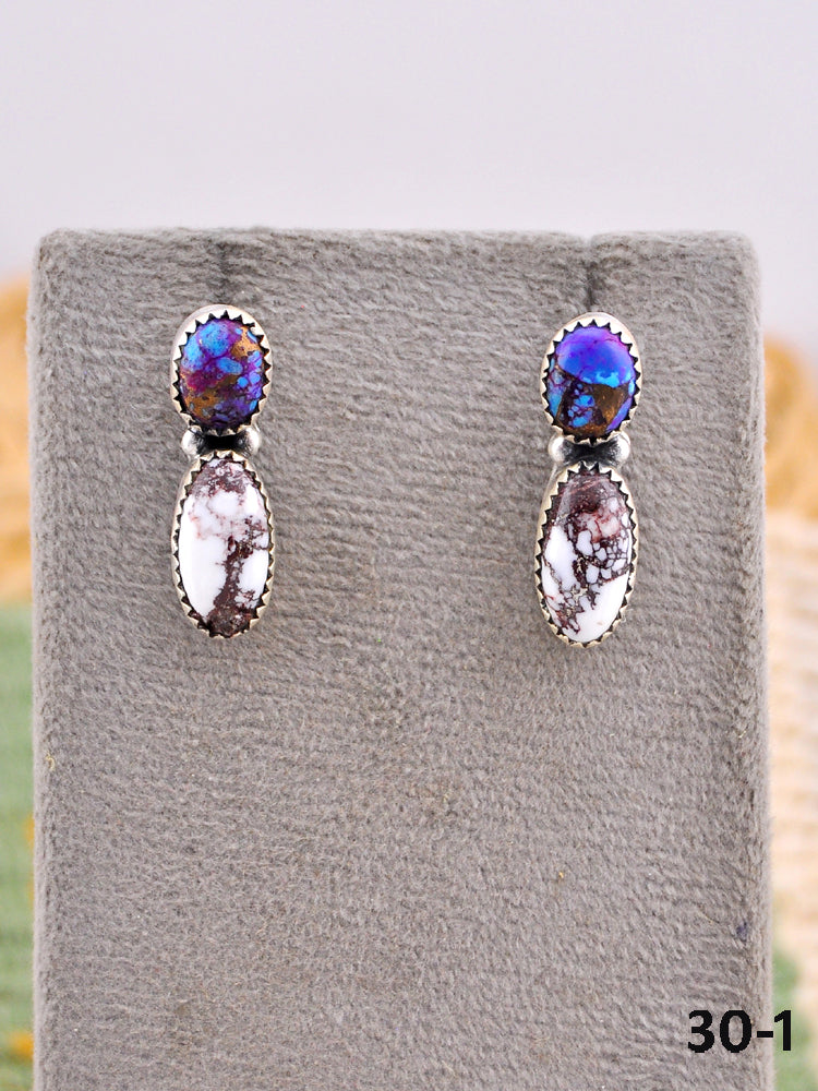 Southwest Made Purple Dahlia with Wild Horse Magnesite & Sterling Silver Post Earrings