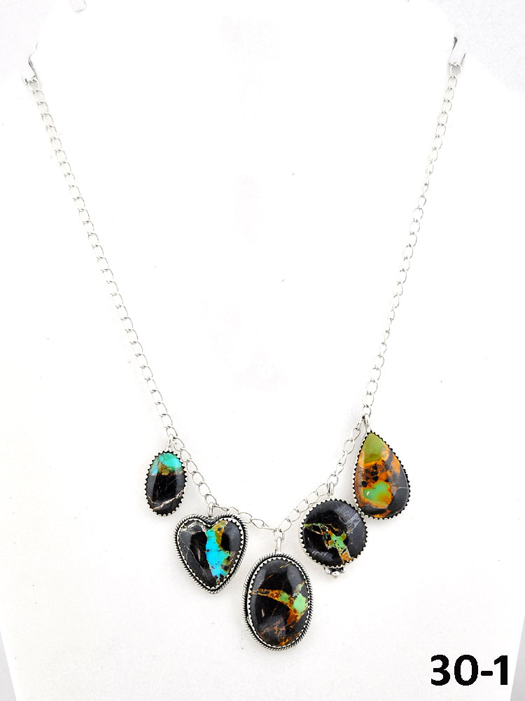 Southwest Handmade Black Jack Turquoise & Sterling Silver Necklace