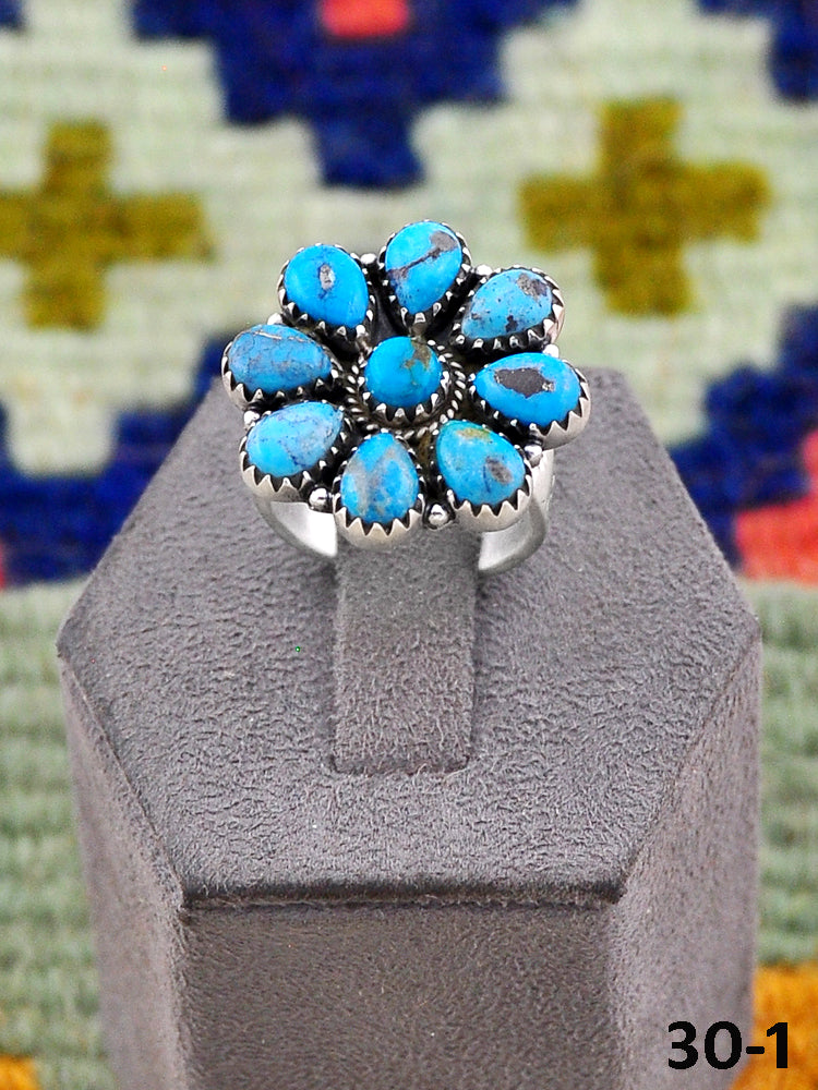Southwest Handmade Blue Kingman Turquoise & Sterling Silver Adjustable Ring