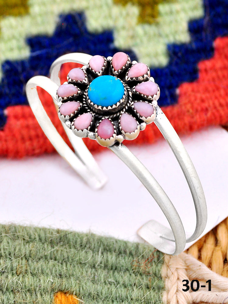 Southwest Handmade Pink opal with Kingman & Sterling Silver Cuff Bracelet