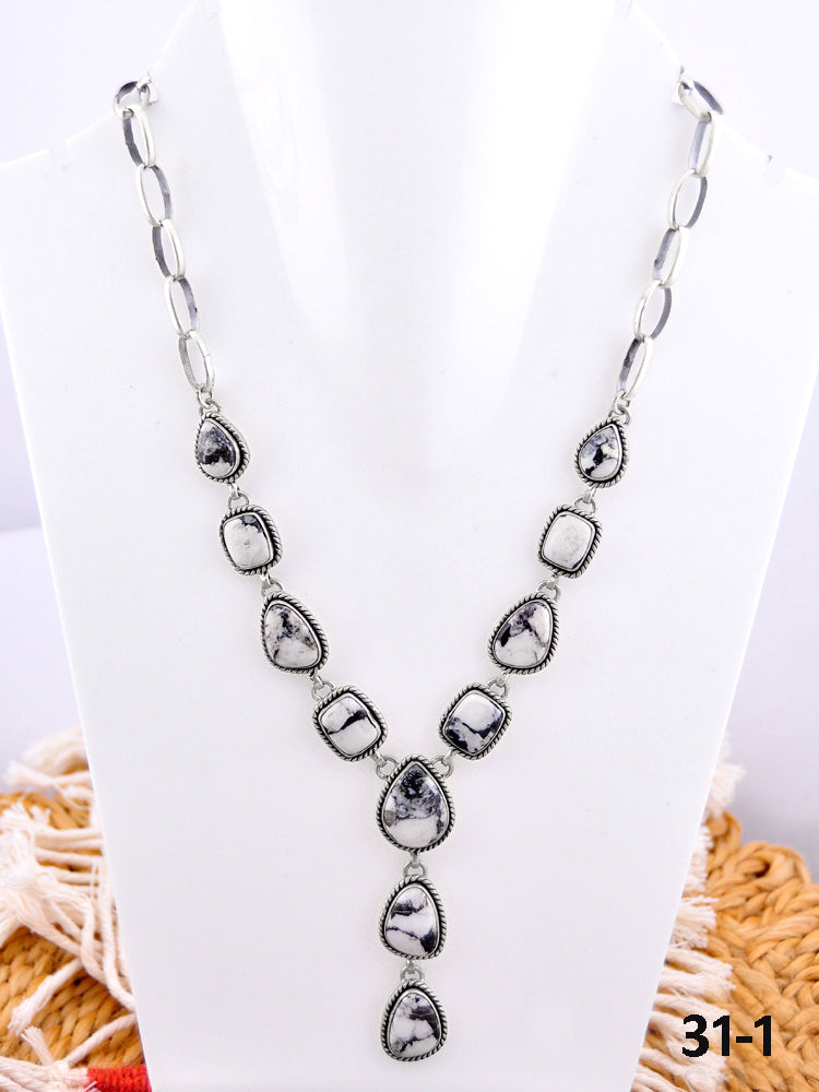 Southwest Made White Buffalo & Sterling Silver Statement Necklace