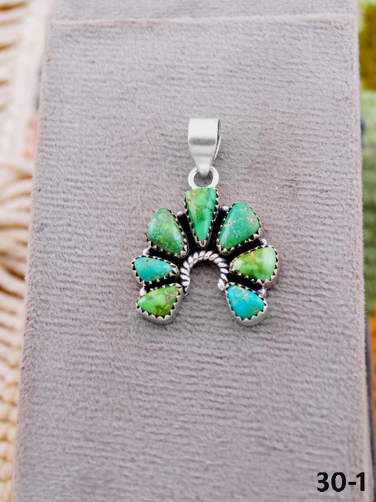 Southwest Made Emerald Valley Turquoise & Sterling Silver Naja Pendant