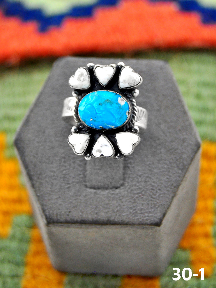 Southwest Handmade Sierra Bella with White Buffalo & Sterling Silver Adjustable Ring