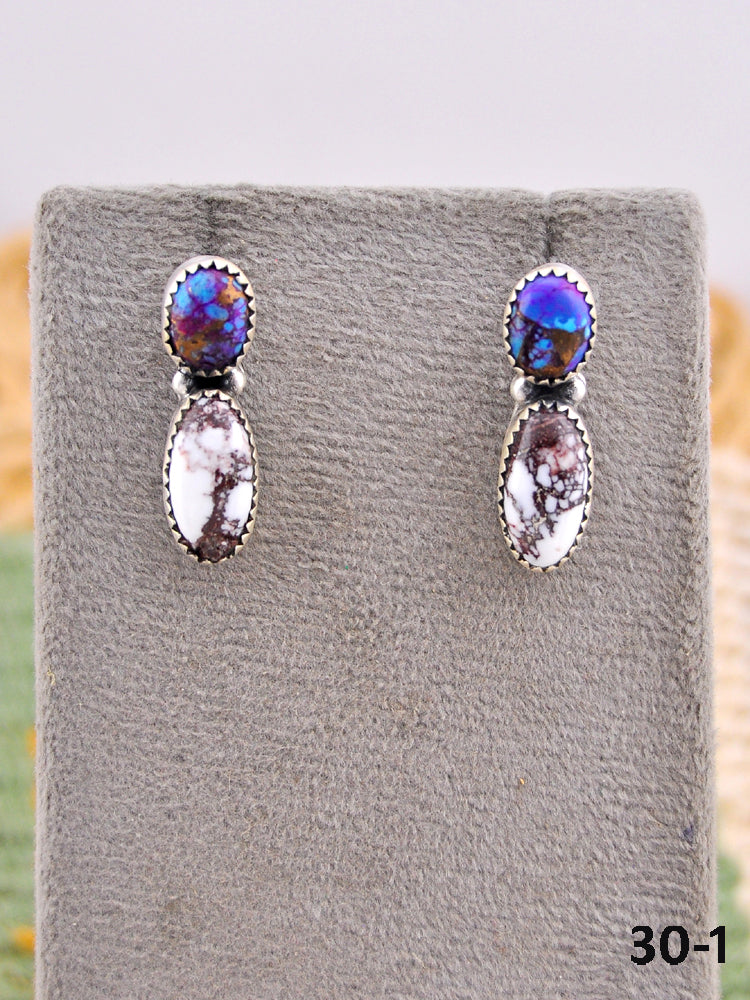 Southwest Made Purple Dahlia with Wild Horse Magnesite & Sterling Silver Post Earrings