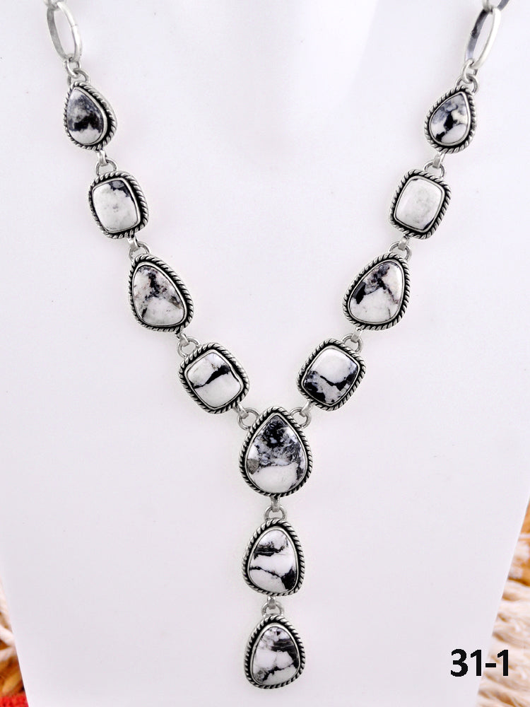 Southwest Made White Buffalo & Sterling Silver Statement Necklace