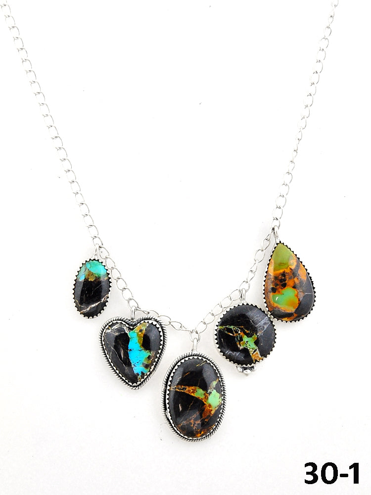 Southwest Handmade Black Jack Turquoise & Sterling Silver Necklace