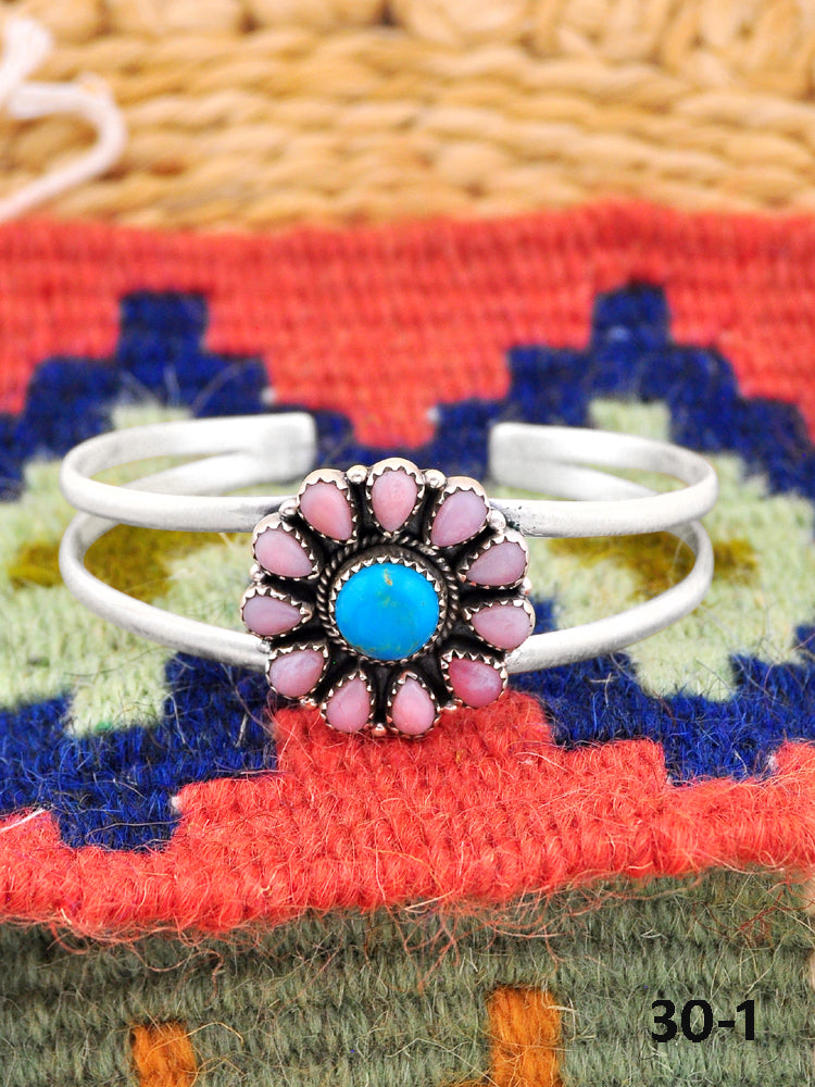 Southwest Handmade Pink opal with Kingman & Sterling Silver Cuff Bracelet