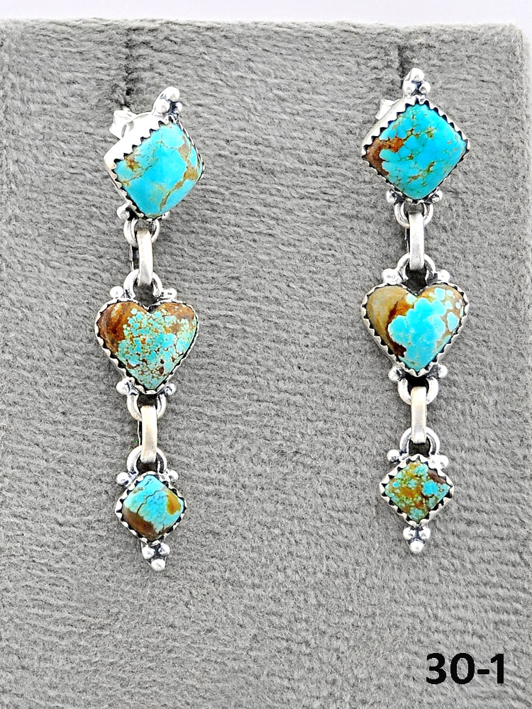 Southwest Made #8 Turquoise & Sterling Silver Post Dangle Earrings