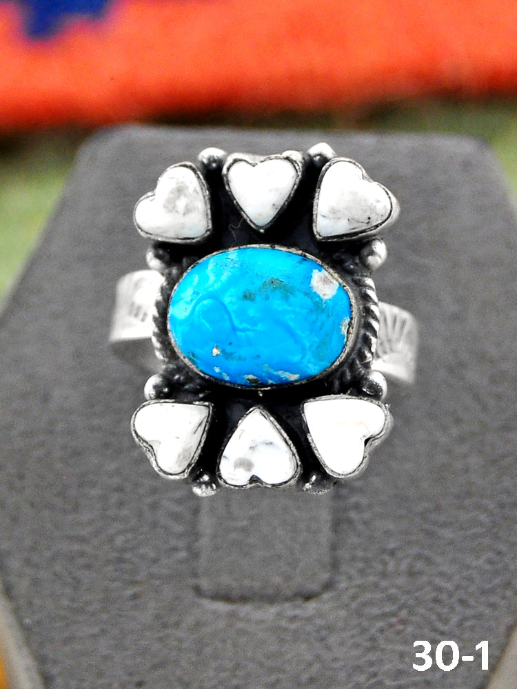 Southwest Handmade Sierra Bella with White Buffalo & Sterling Silver Adjustable Ring