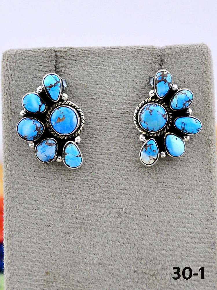 Southwest Made Golden Hills Turquoise & Sterling Silver Post Earrings