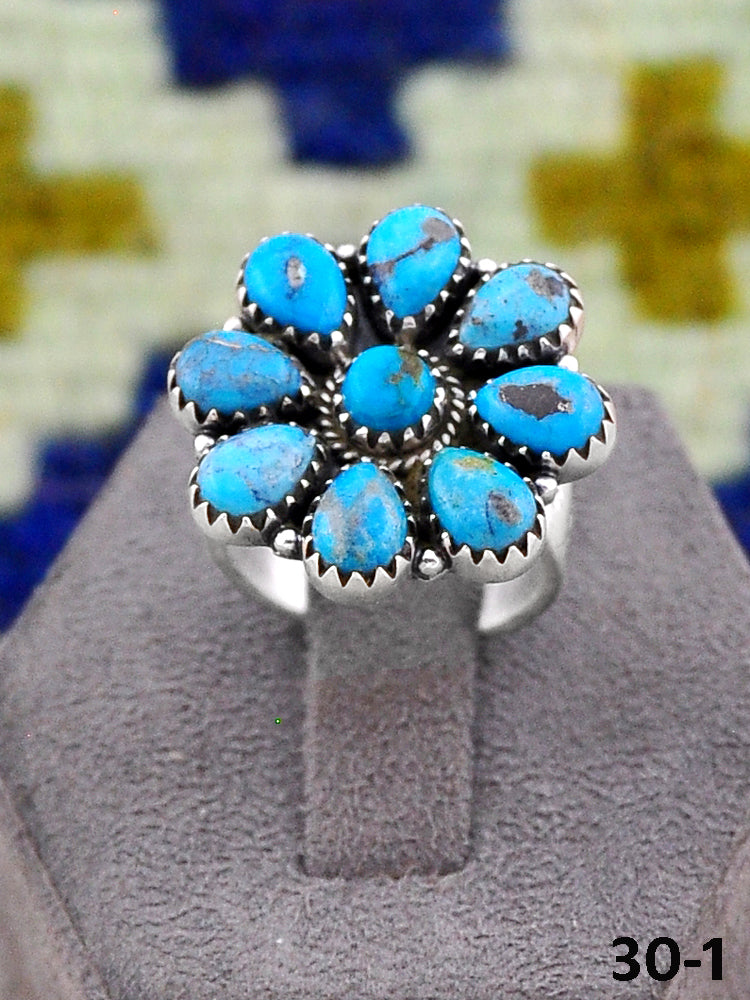 Southwest Handmade Blue Kingman Turquoise & Sterling Silver Adjustable Ring