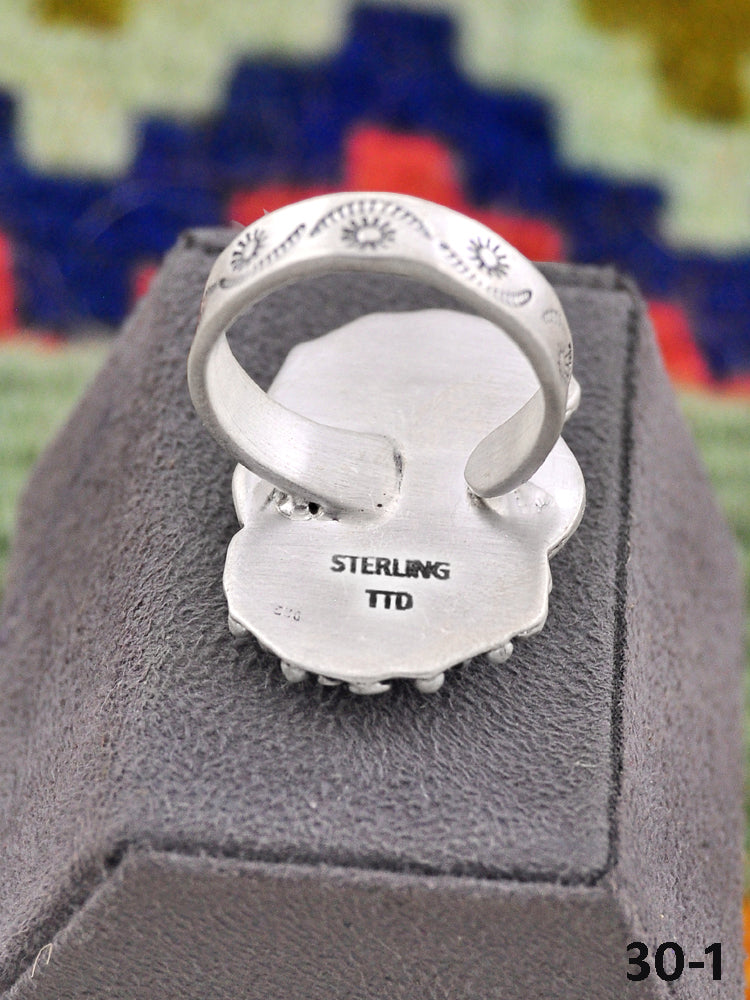 Southwest Handmade Black Jack Turquoise & Sterling Silver Adjustable Ring