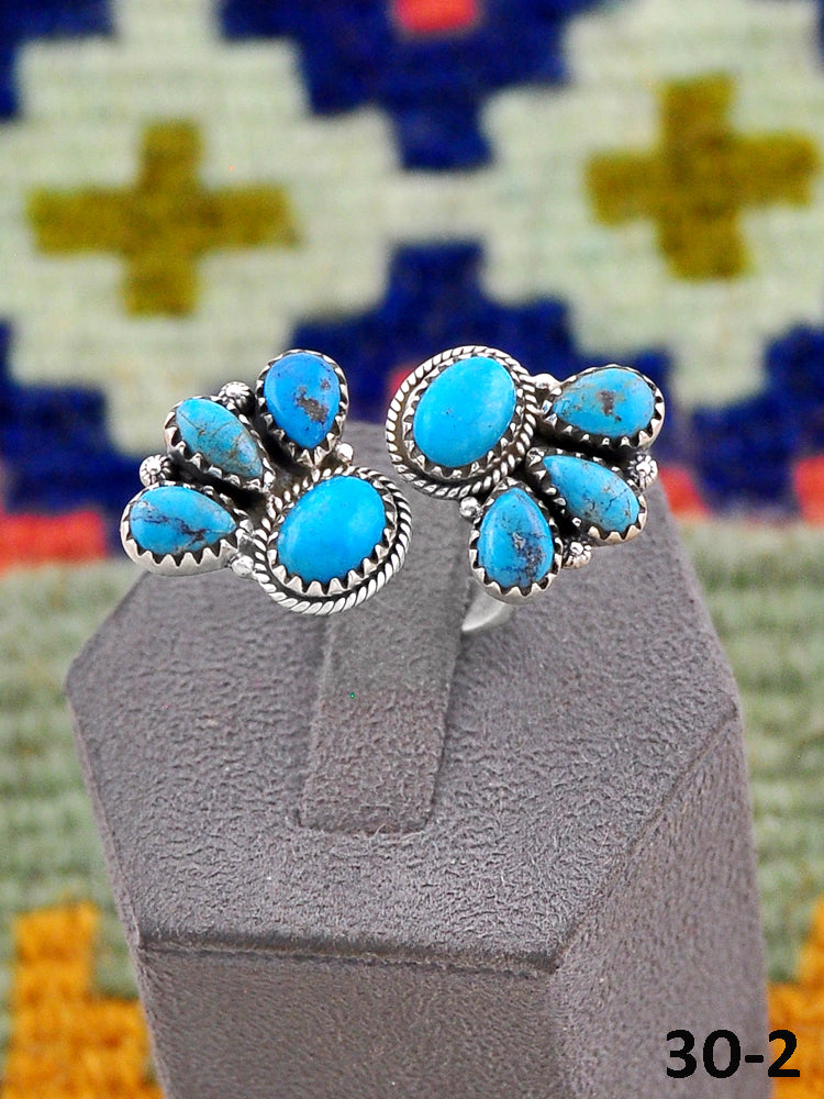 Southwest Handmade Blue Kingman Turquoise & Sterling Silver Adjustable Ring