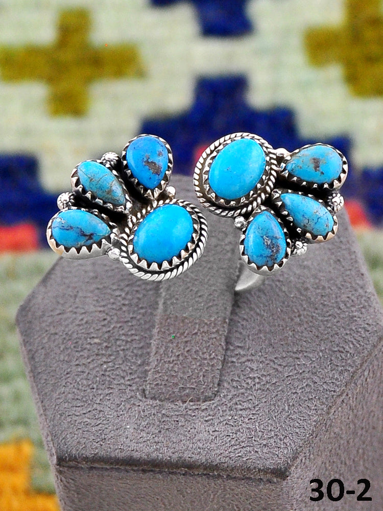 Southwest Handmade Blue Kingman Turquoise & Sterling Silver Adjustable Ring
