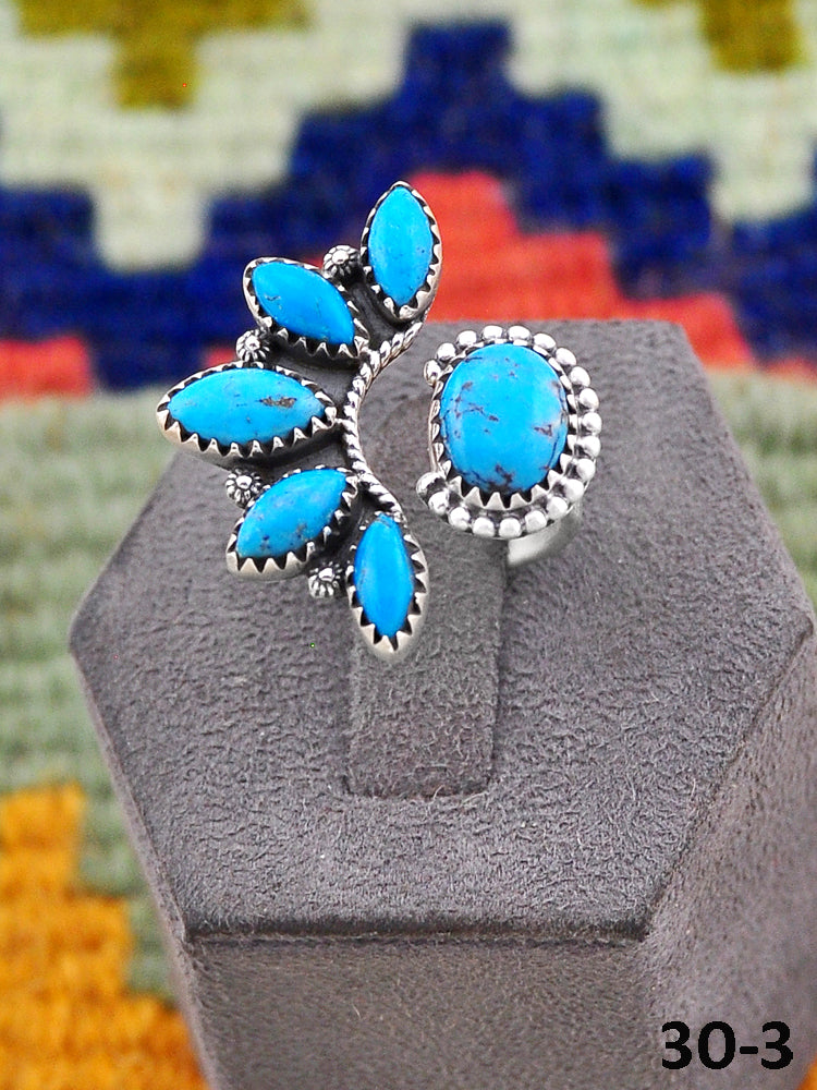 Southwest Handmade Blue Kingman Turquoise & Sterling Silver Adjustable Ring
