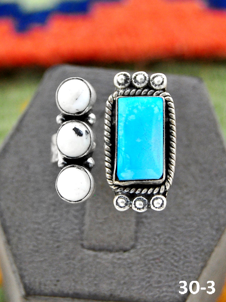 Southwest Handmade Sierra Bella with White Buffalo & Sterling Silver Adjustable Ring