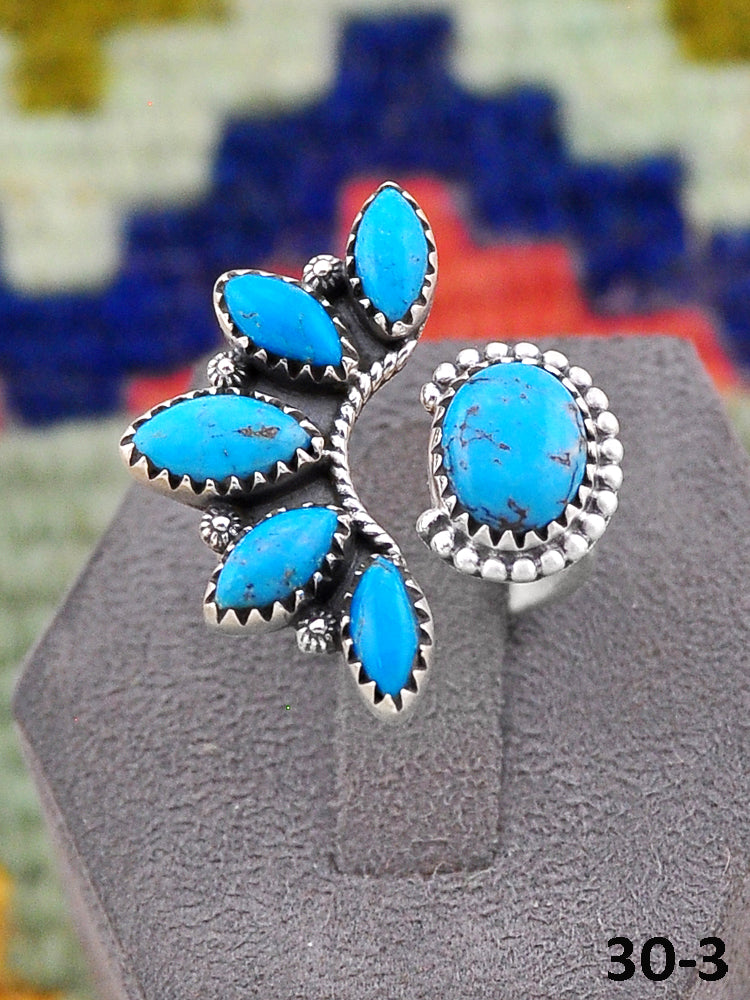 Southwest Handmade Blue Kingman Turquoise & Sterling Silver Adjustable Ring