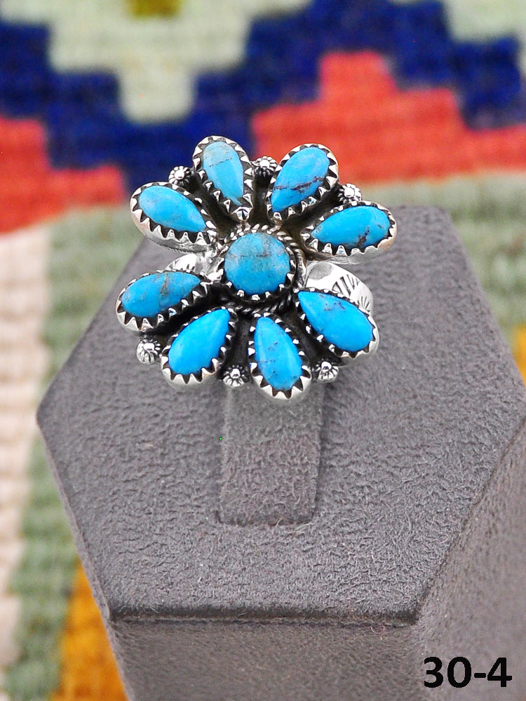 Southwest Handmade Blue Kingman Turquoise & Sterling Silver Adjustable Ring