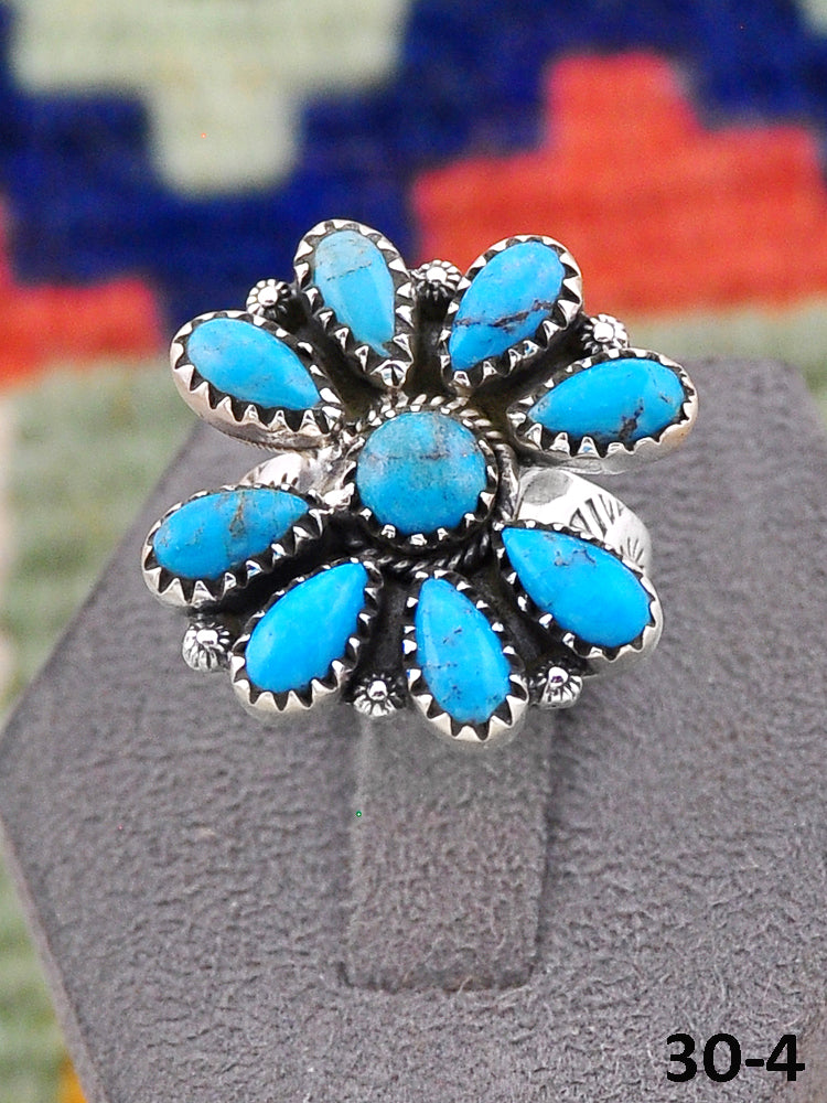 Southwest Handmade Blue Kingman Turquoise & Sterling Silver Adjustable Ring