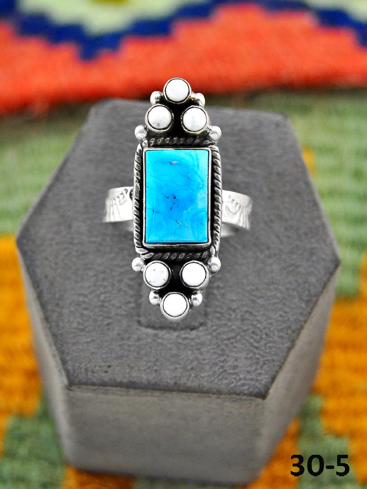 Southwest Handmade Sierra Bella with White Buffalo & Sterling Silver Adjustable Ring
