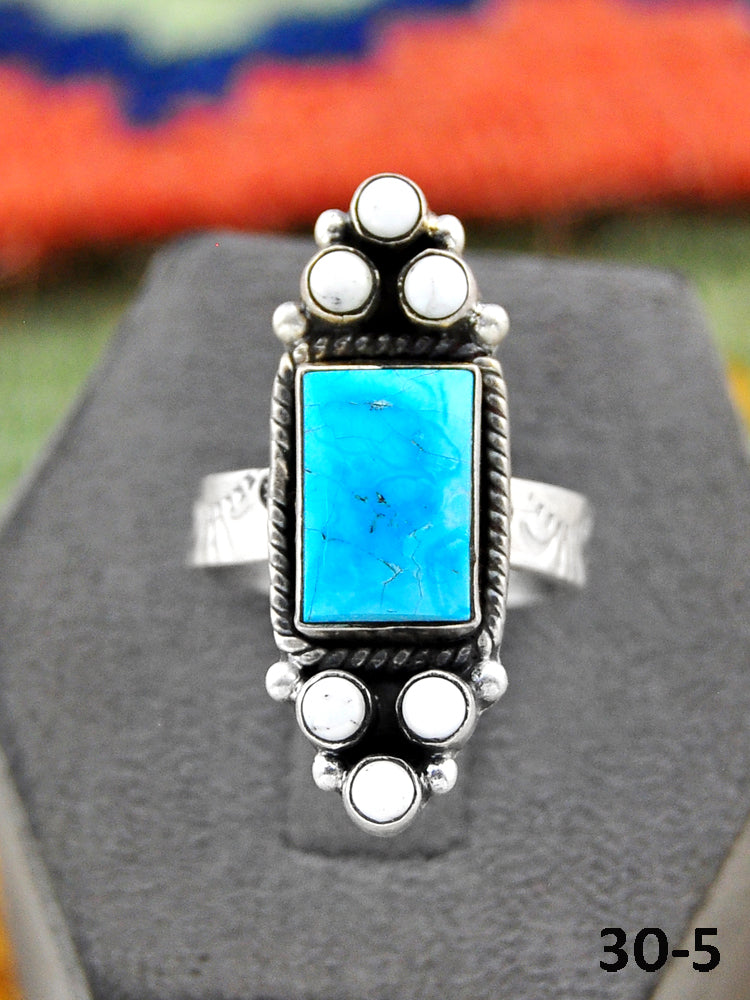 Southwest Handmade Sierra Bella with White Buffalo & Sterling Silver Adjustable Ring