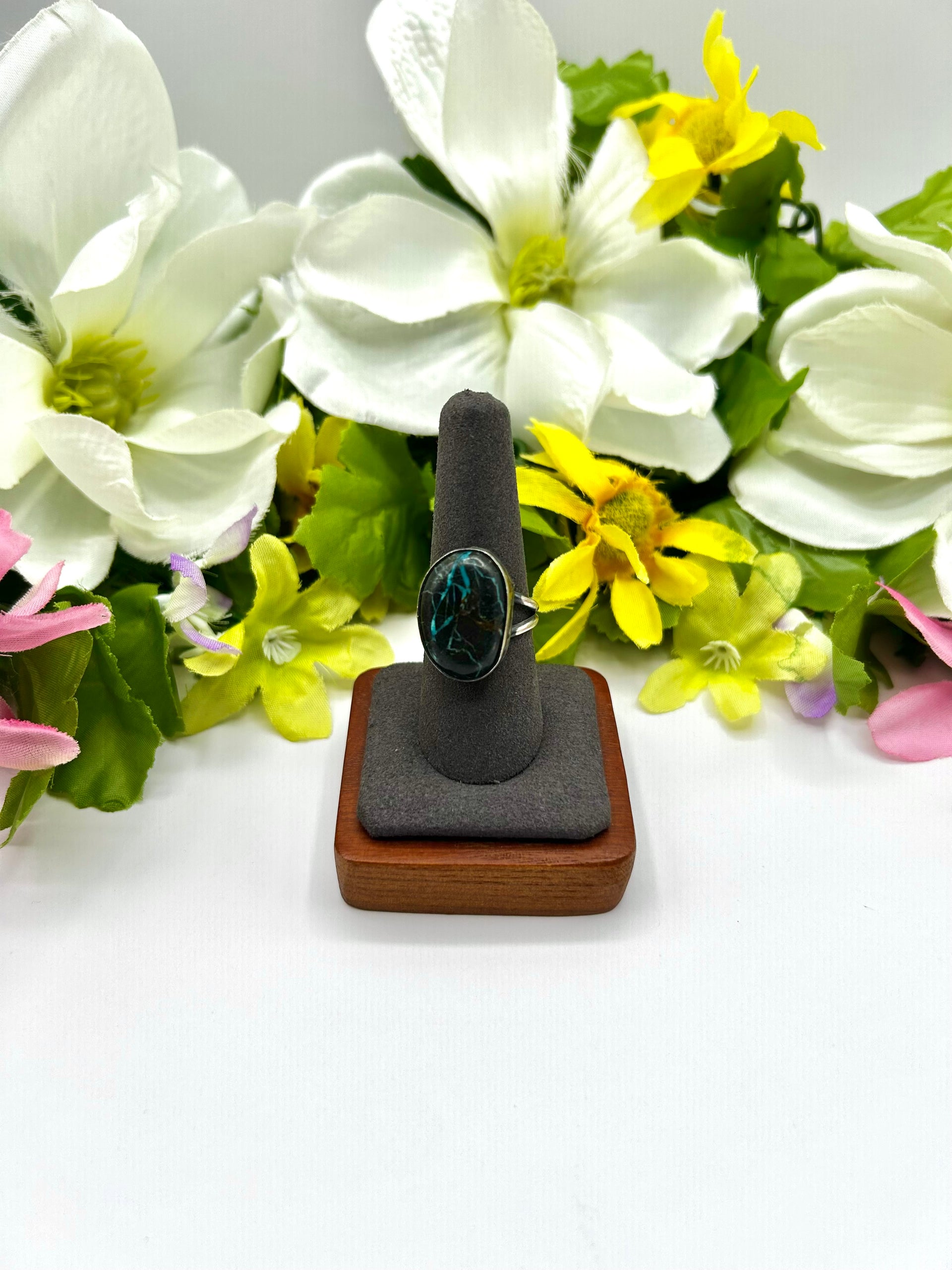 Navajo Made Blue Moon Turquoise & Sterling Silver Ring Size 8.75