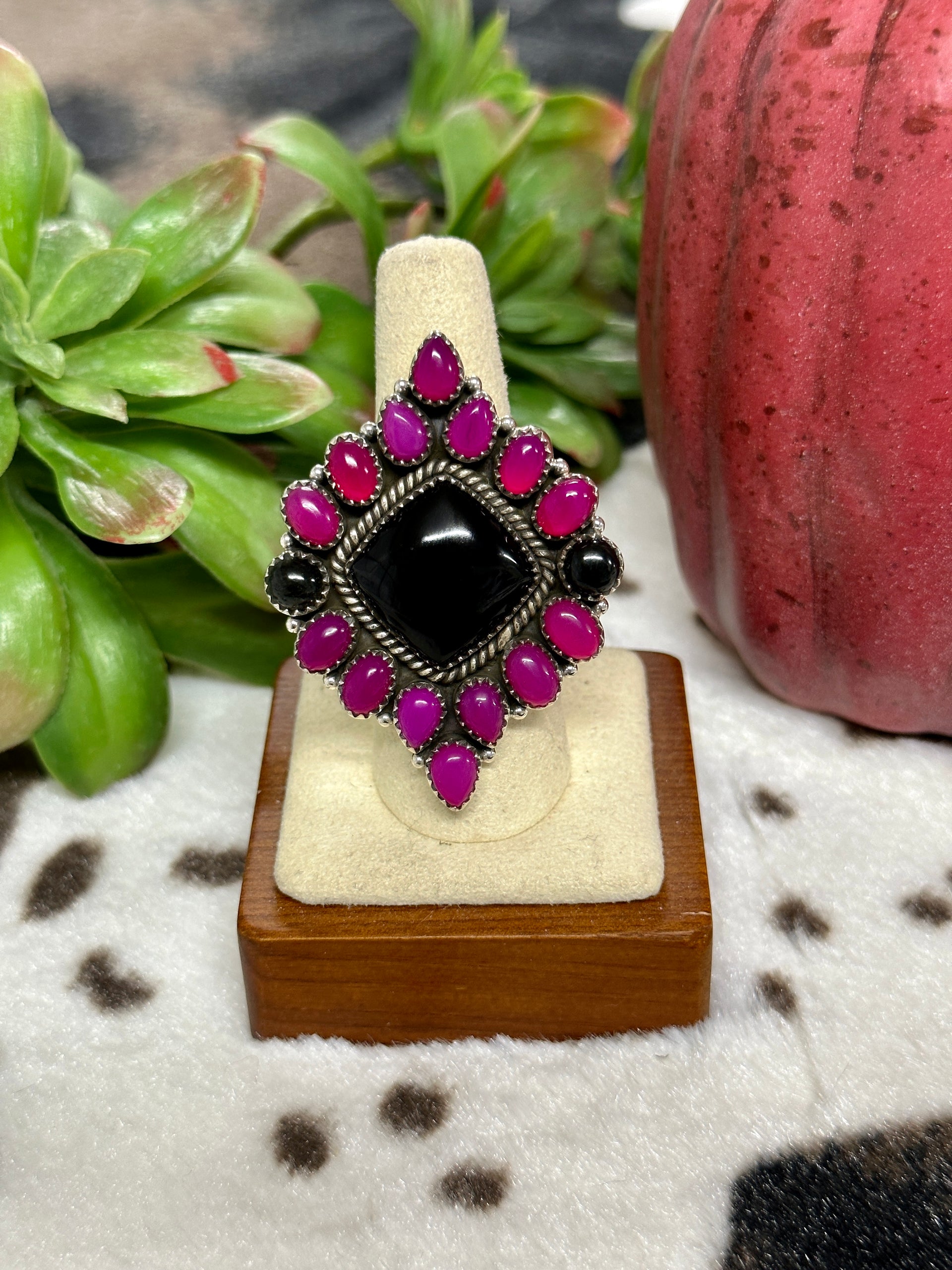 Southwest Handmade Multi Stone & Sterling Silver Cluster Adjustable Ring