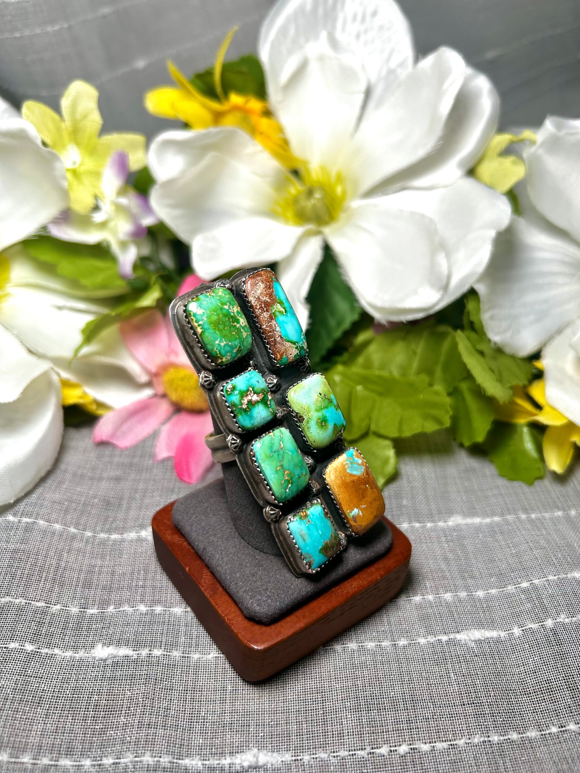 Navajo Made Sonoran Gold Turquoise & Sterling Silver Adjustable Ring