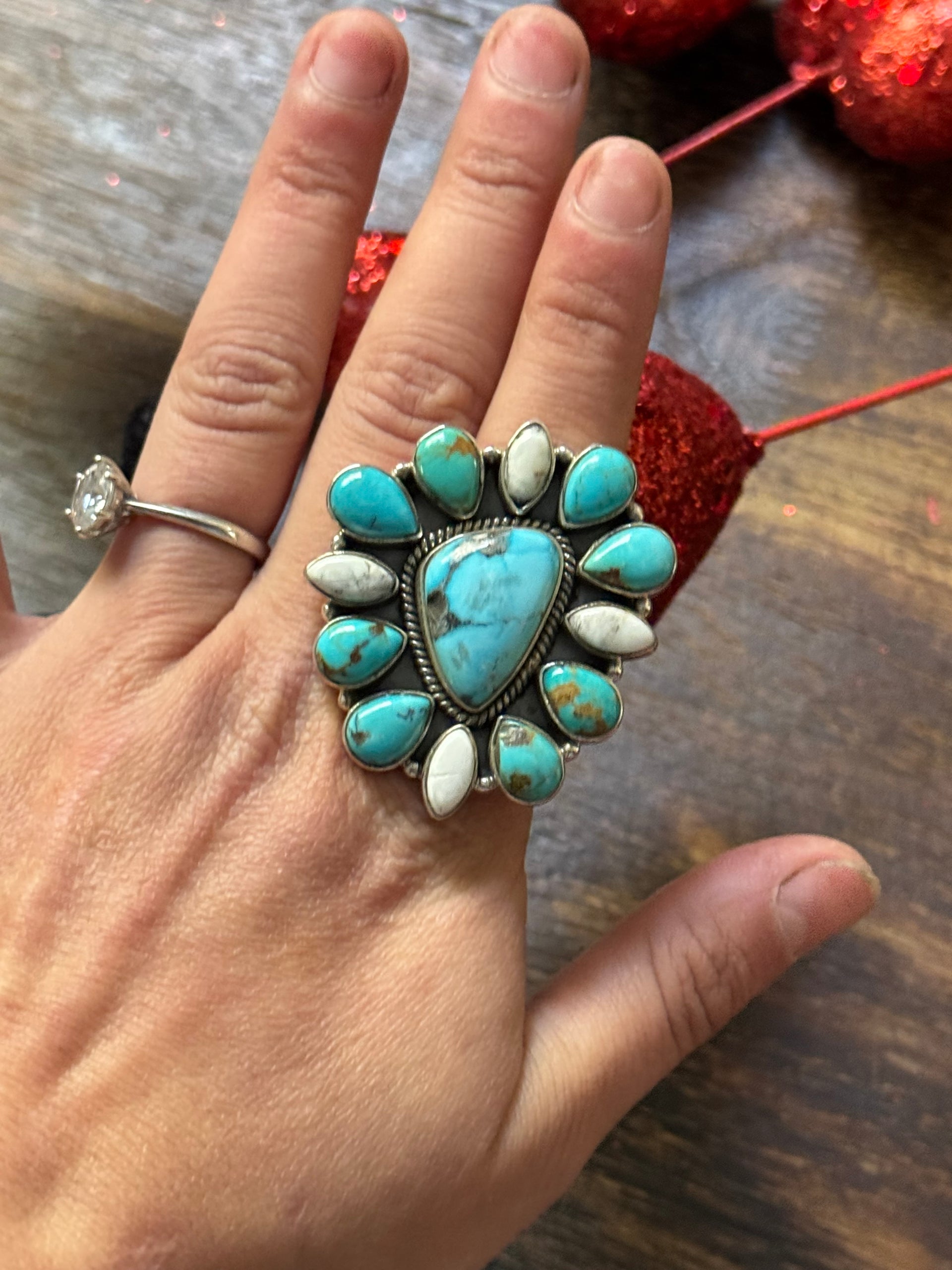 Southwest Handmade Multi Stone & Sterling Silver Adjustable Cluster Ring