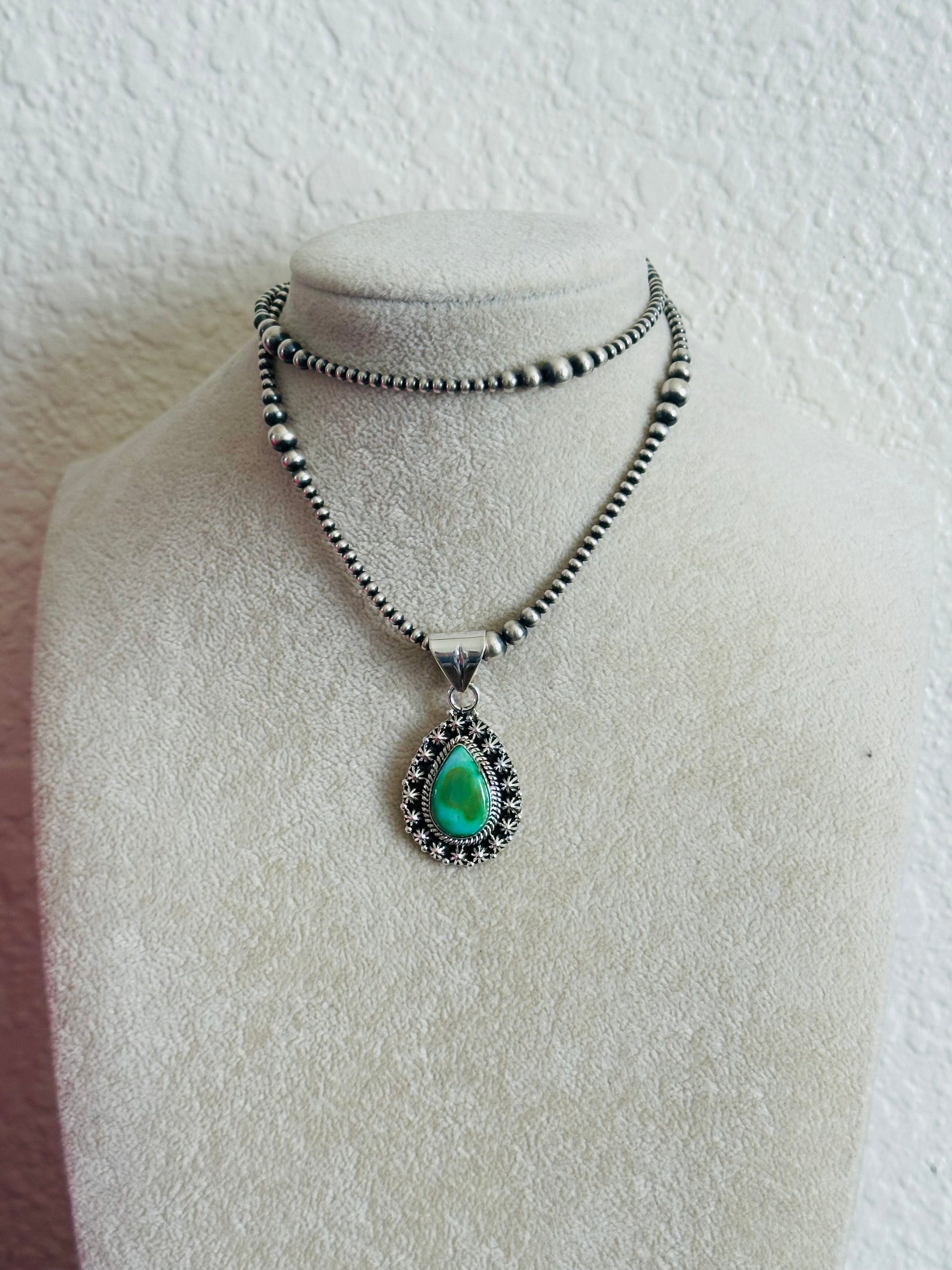 Southwest Handmade Sonoran Gold Turquoise & Sterling Silver Pendant