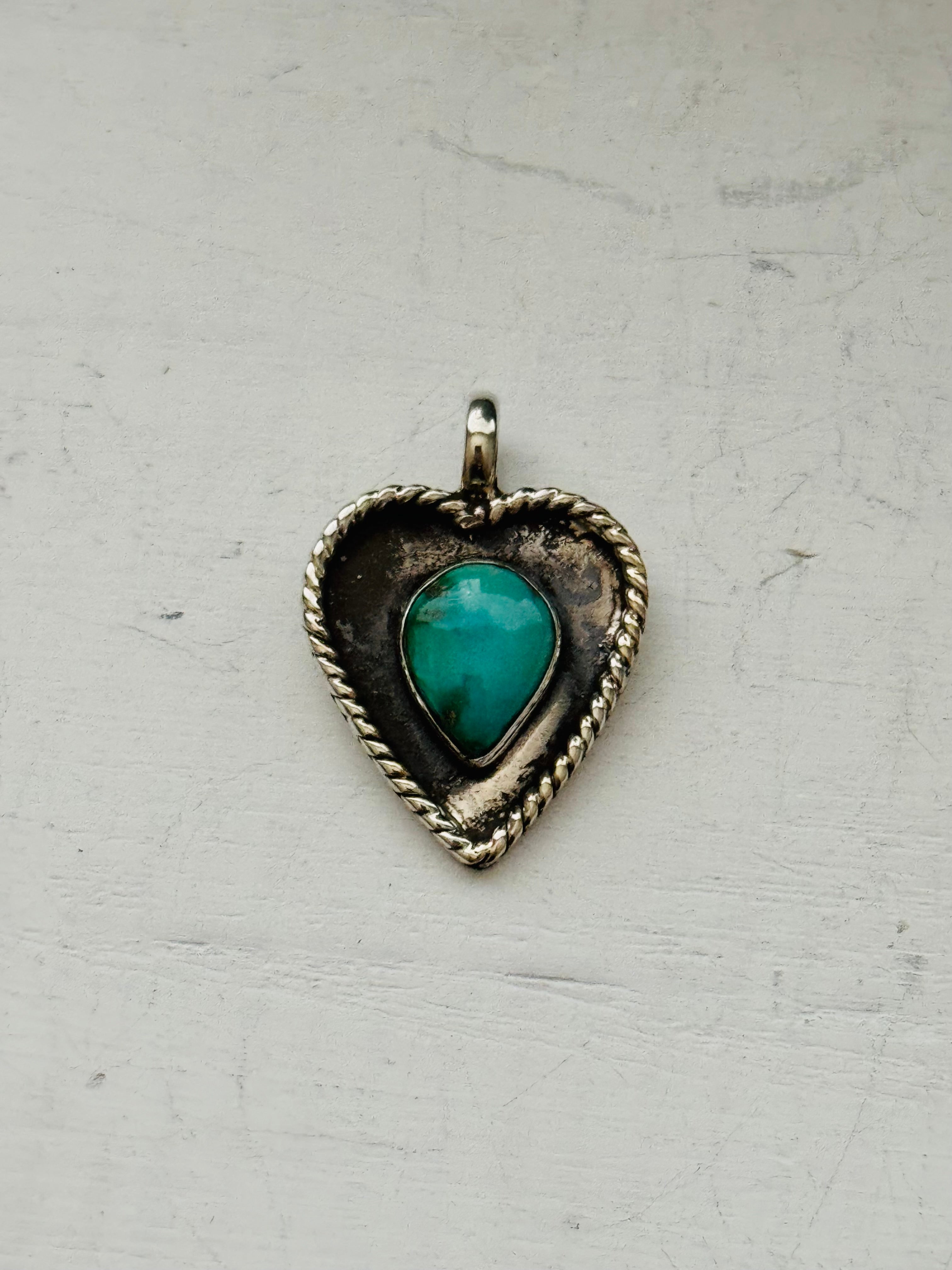 Southwest Handmade Turquoise & Sterling Silver Heart Pendants