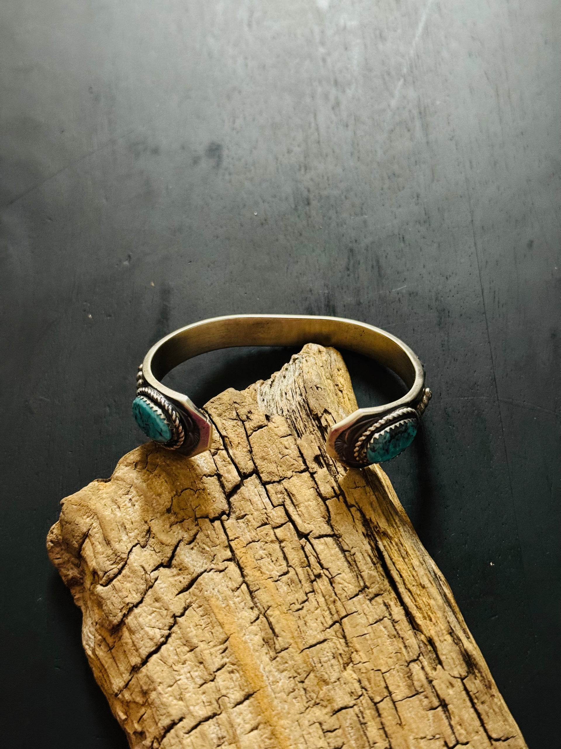 Navajo Made Kingman Turquoise & Sterling Silver Cuff Bracelet