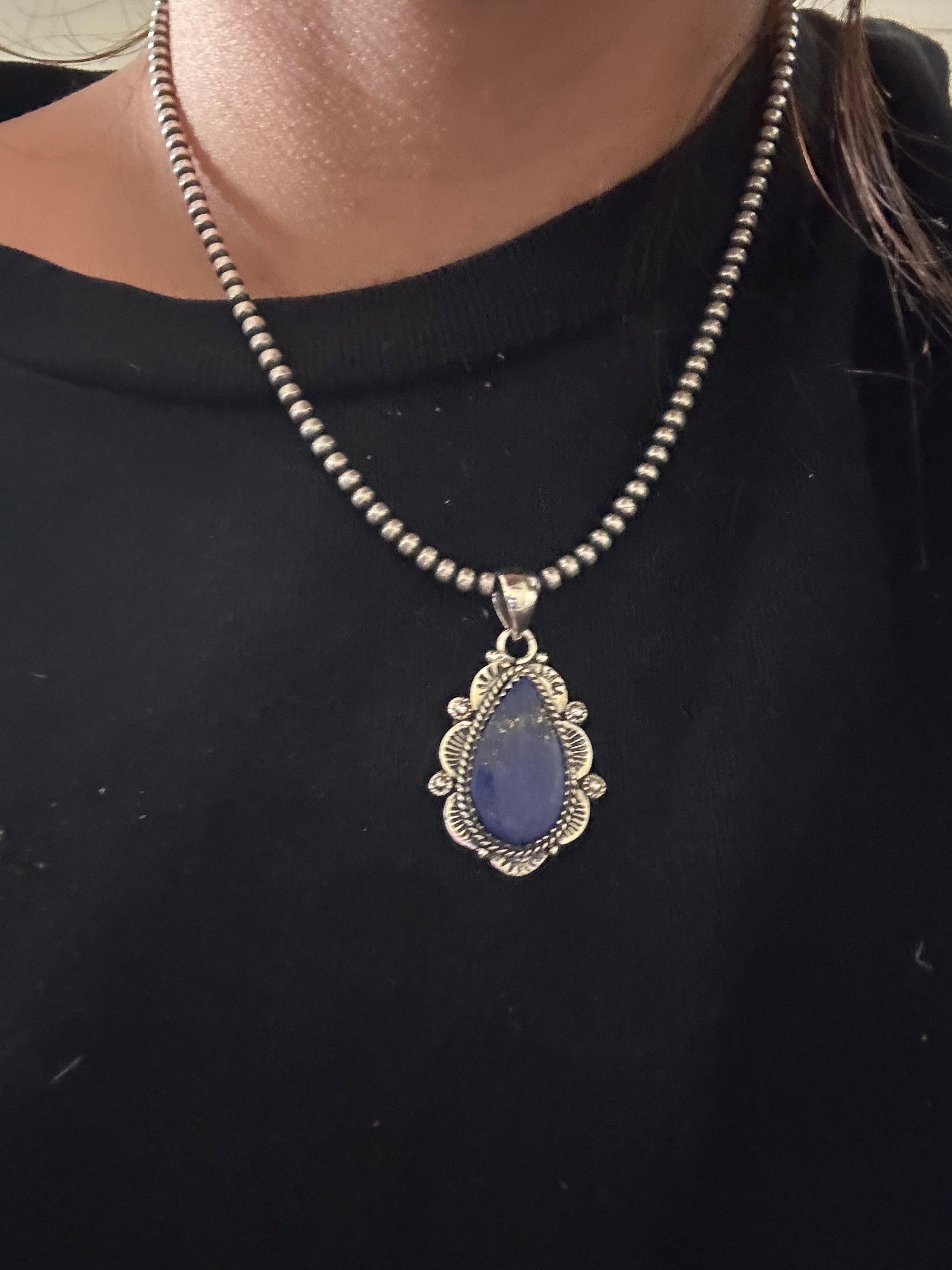 Southwest Handmade Lapis & Sterling Silver Pendant