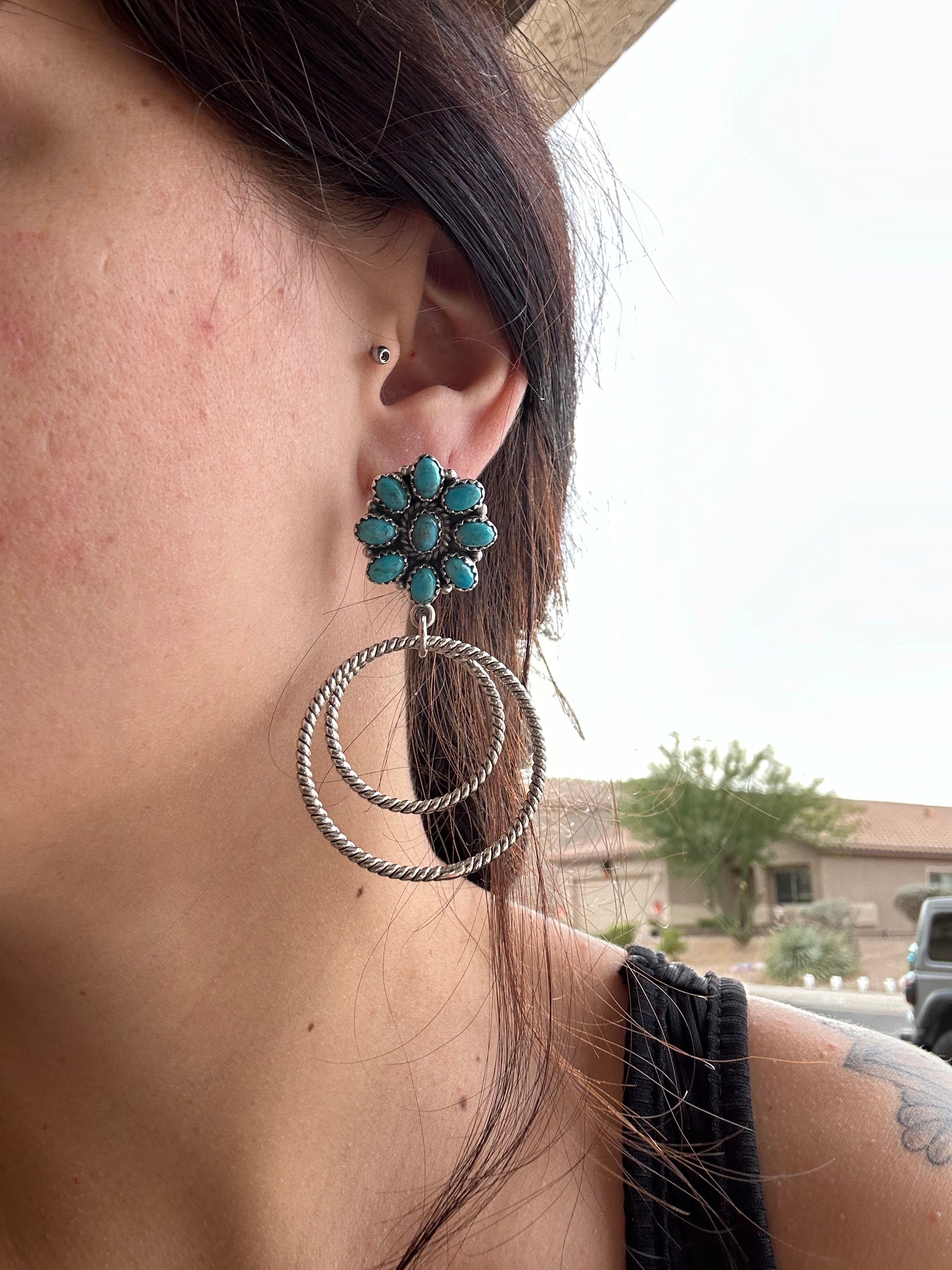 Southwest Handmade Kingman Turquoise & Sterling Silver Post Dangle Earrings