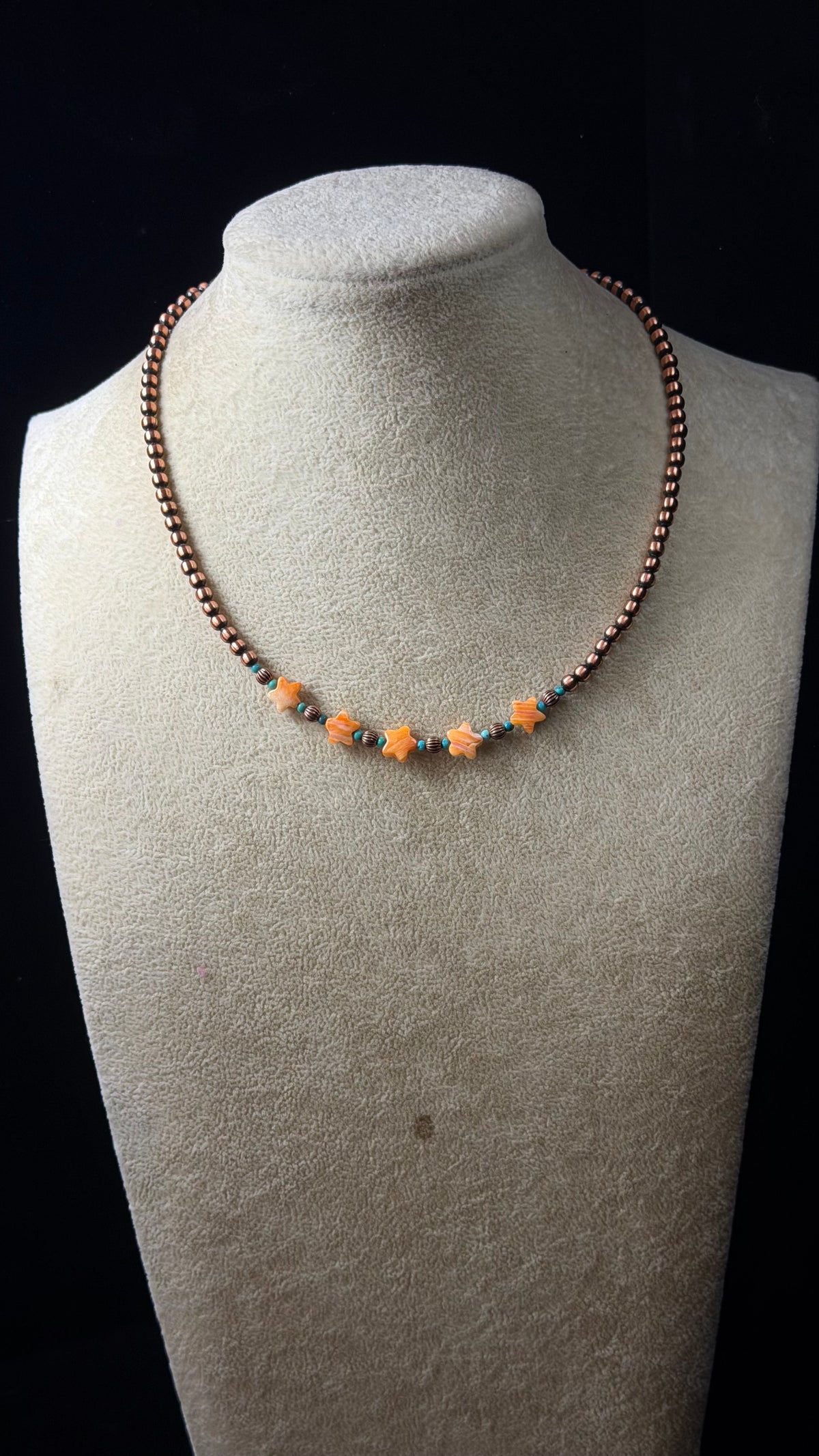 Navajo Strung Multi Stone & Copper Machine Made Beaded Pearl Star 14-16 1/2” Necklace